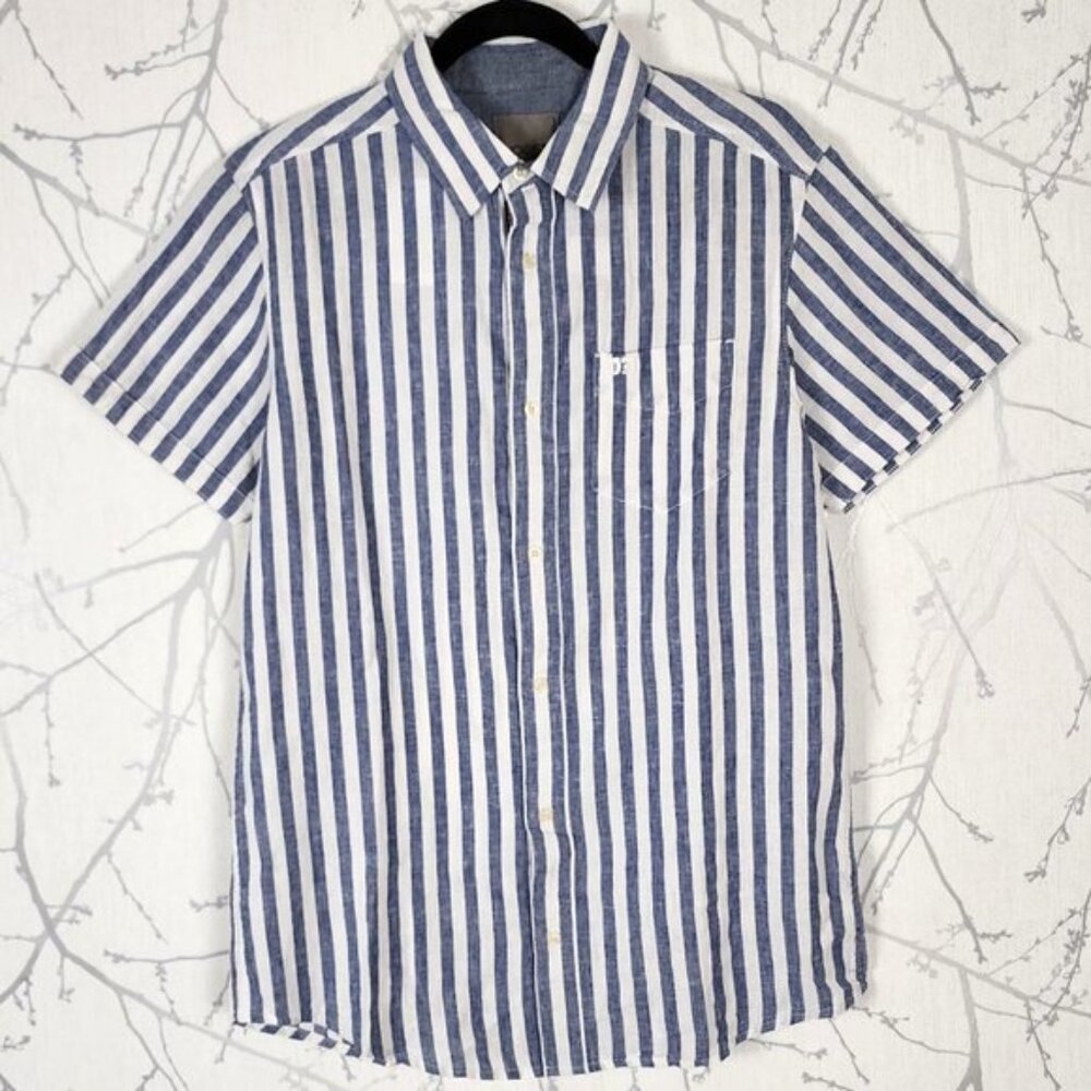 Joe's Jeans NWT Blue Stripe Cotton Linen Button Up Shirt